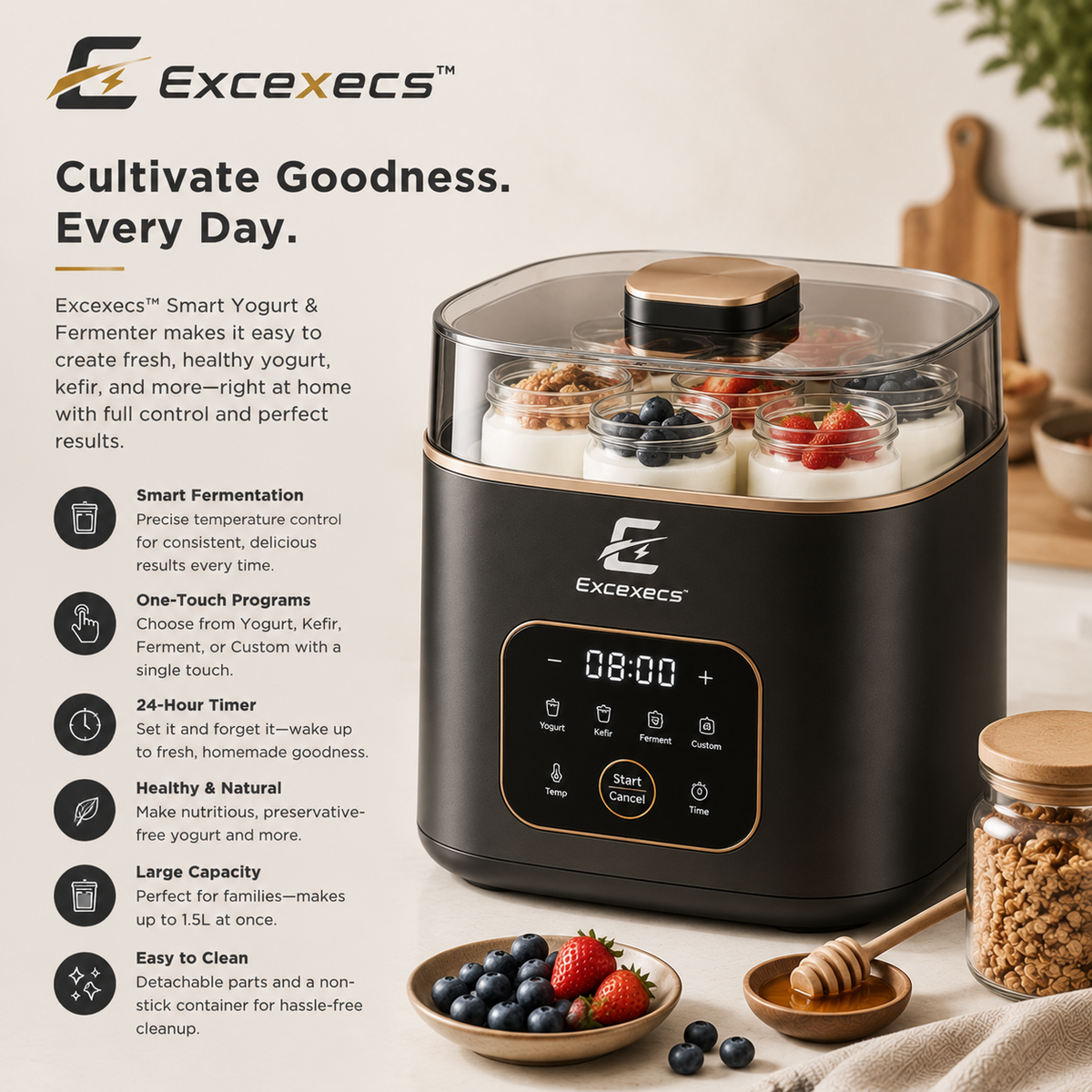 Excexecs™ CultivaCore Smart Yogurt & Fermentation System Pro