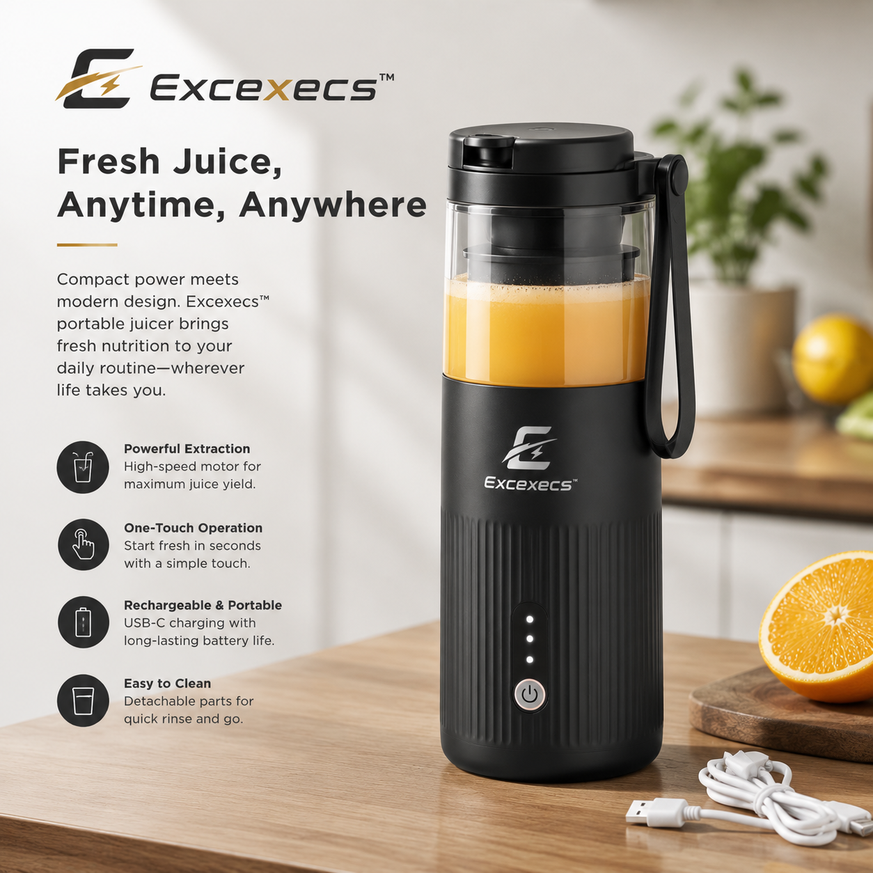 Excexecs™ AeroSip Portable Cold-Press Juicer Bottle