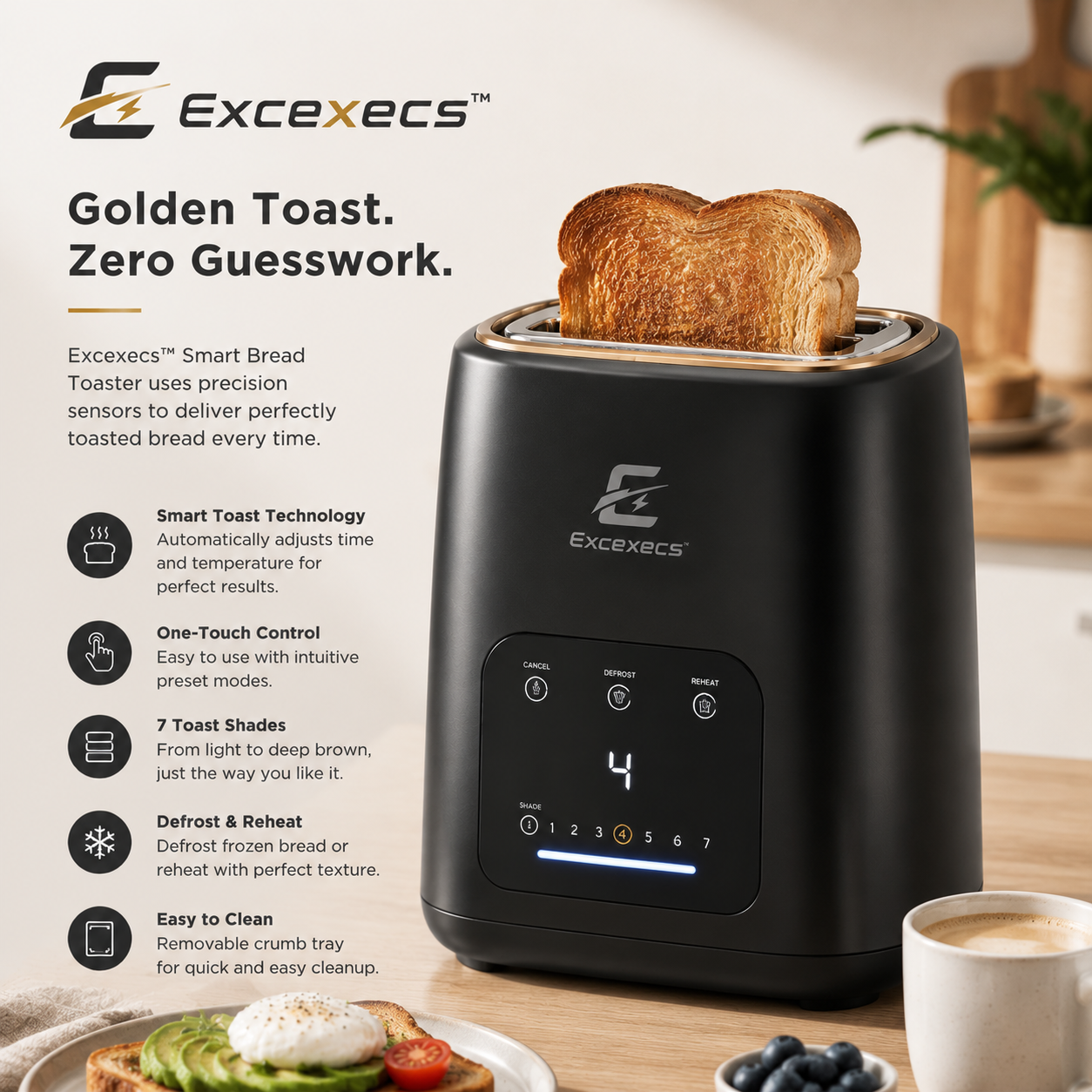 Excexecs™ CrispSense AI Smart Toaster Pro