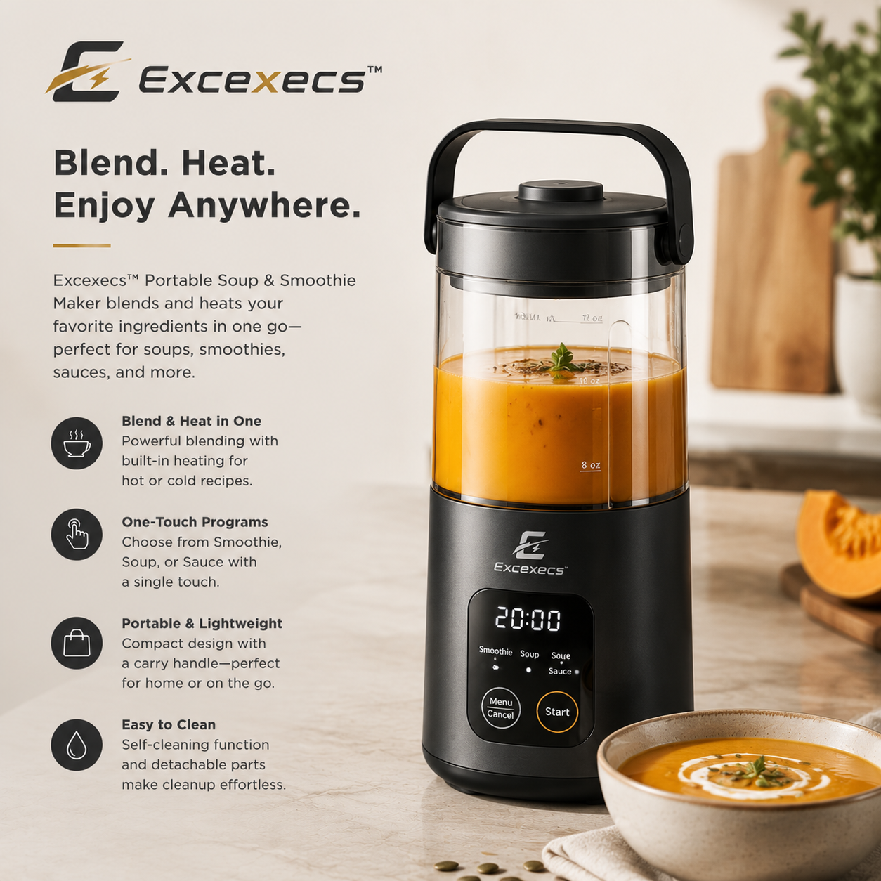 Excexecs™ ThermoBlend Fusion Portable Cooking Mixer Pro